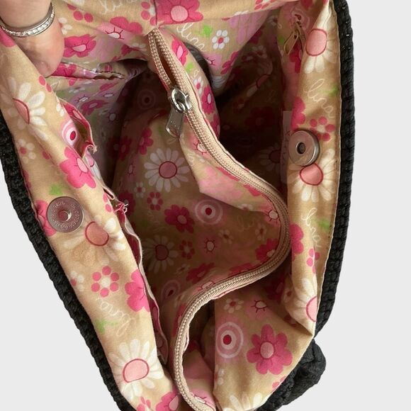 LINA Crochet Large Shoulder Bag Satchel Purse Floral Lined - Picture 12 of 12